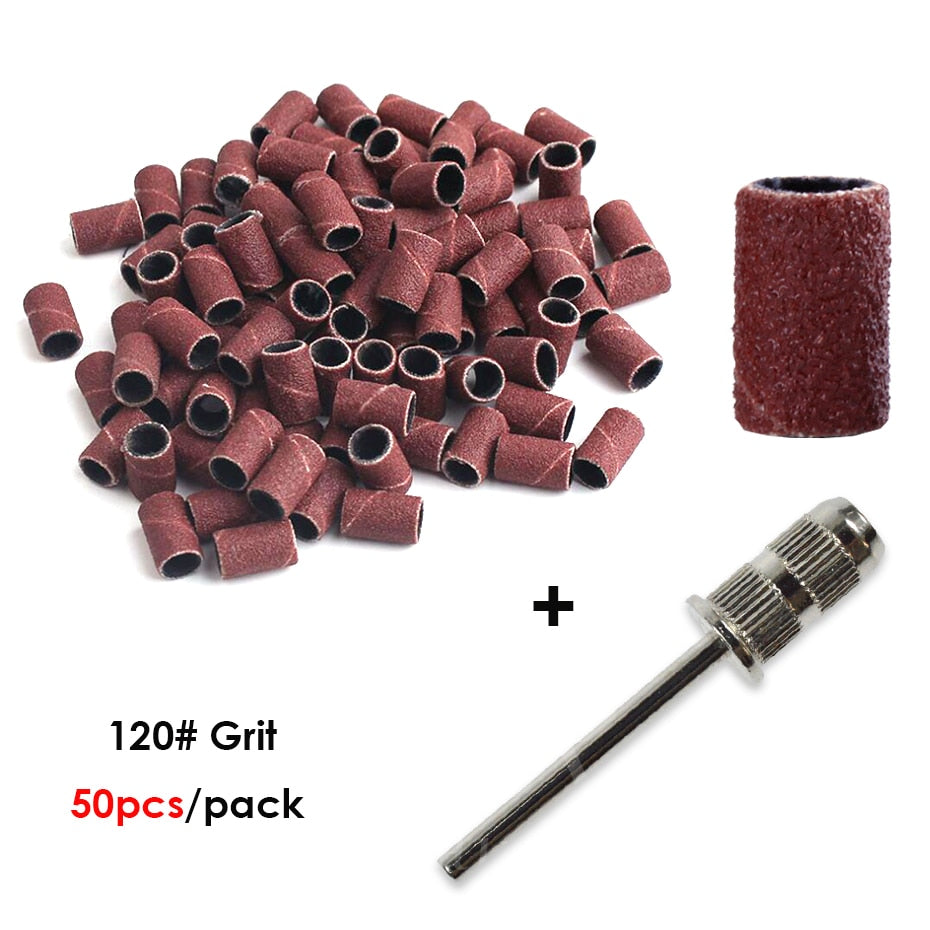 100/50pc Sanding Cap Bands For Electric Manicure Machine 180/120/80 Grit Nail Drill Grinding Bit Files Pedicure Tool Set BEND261