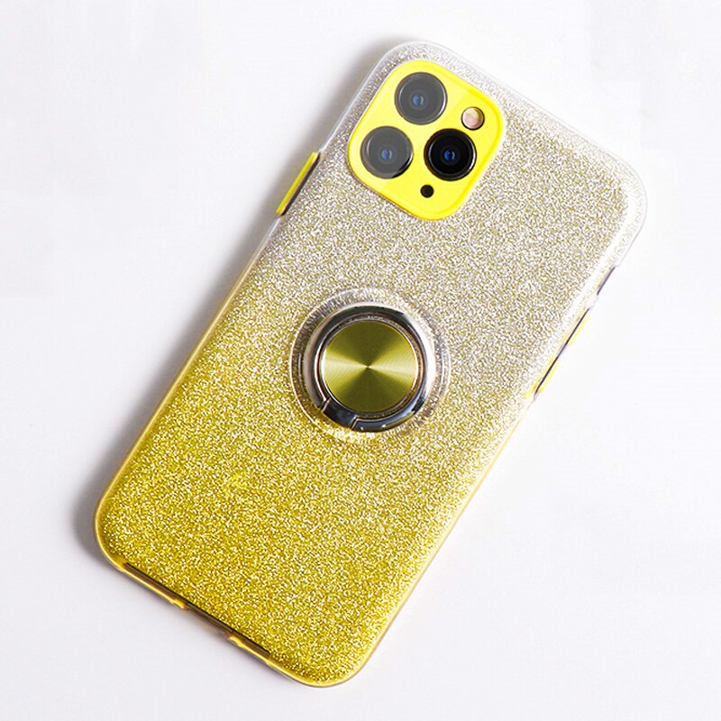 Bling Glitter Gradient Soft Case For iPhone 12 Pro Max 11 XS X XR 7 8 Plus SE 2020 Phone With Ring Holder Stand Cover Women Girl