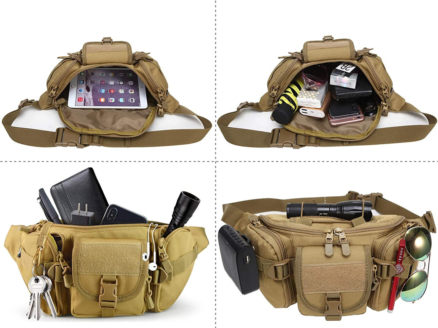 Military Fan Bag Tactical Waist Bag Sports Outdoor Large-Capacity Waterproof Riding Travel Running Multi-Function Chest Bag