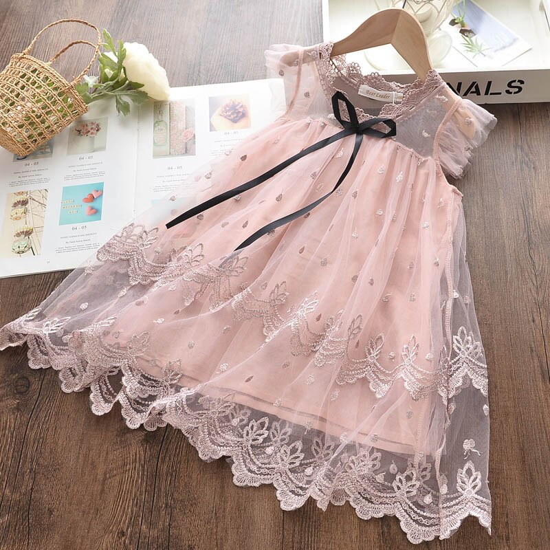 Bear Leader Girls Dress 2022 New Summer Brand Girls Clothes Lace And Ball Design Kids Princess Dress Party Dress For 3-7 Years