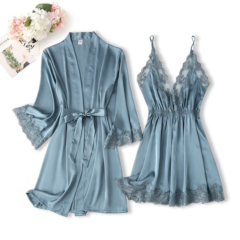 Lace Trim Sexy Wedding Lady Robe Suit Loose Satin Bride Bridesmaid Kimono Bathrobe Gown Mini Sleepwear Rayon Intimate Lingerie