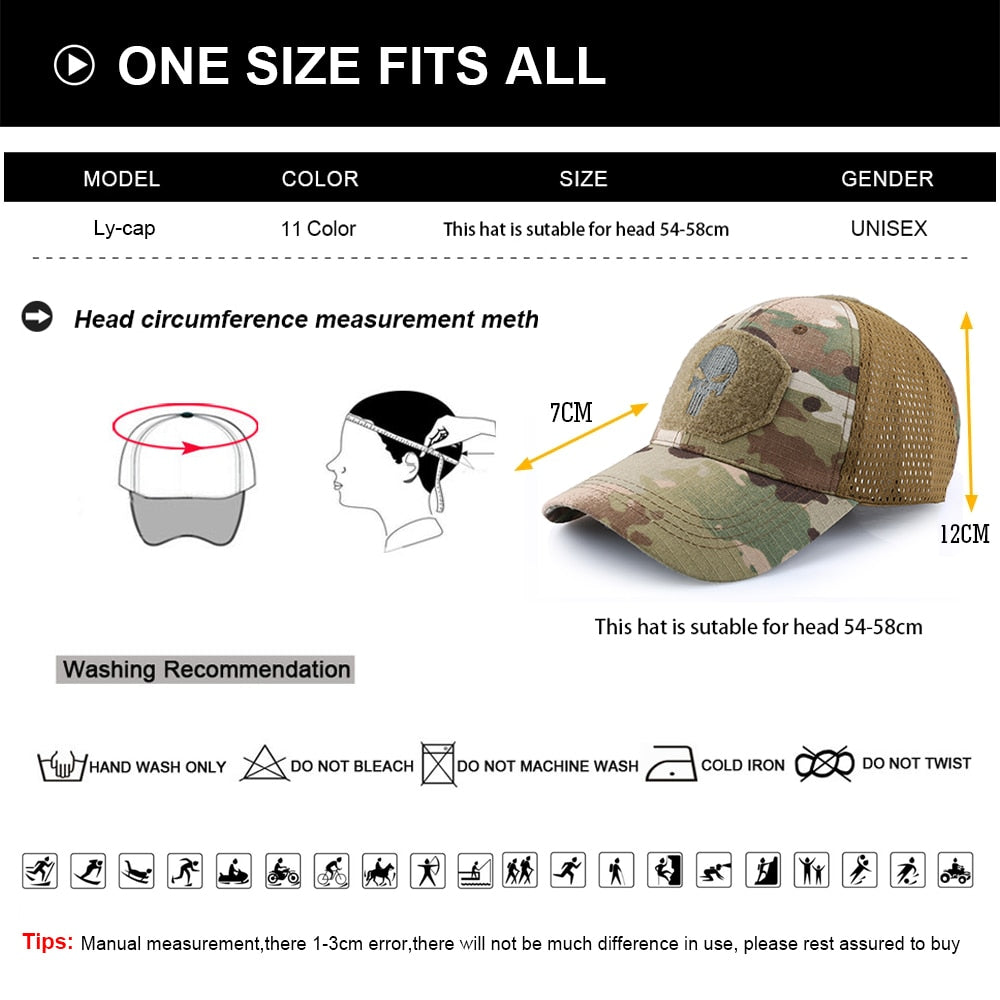 Military Baseball Caps Camouflage Tactical Army Combat Paintball Basketball Football Adjustable Classic Snapback Sun Hats Men