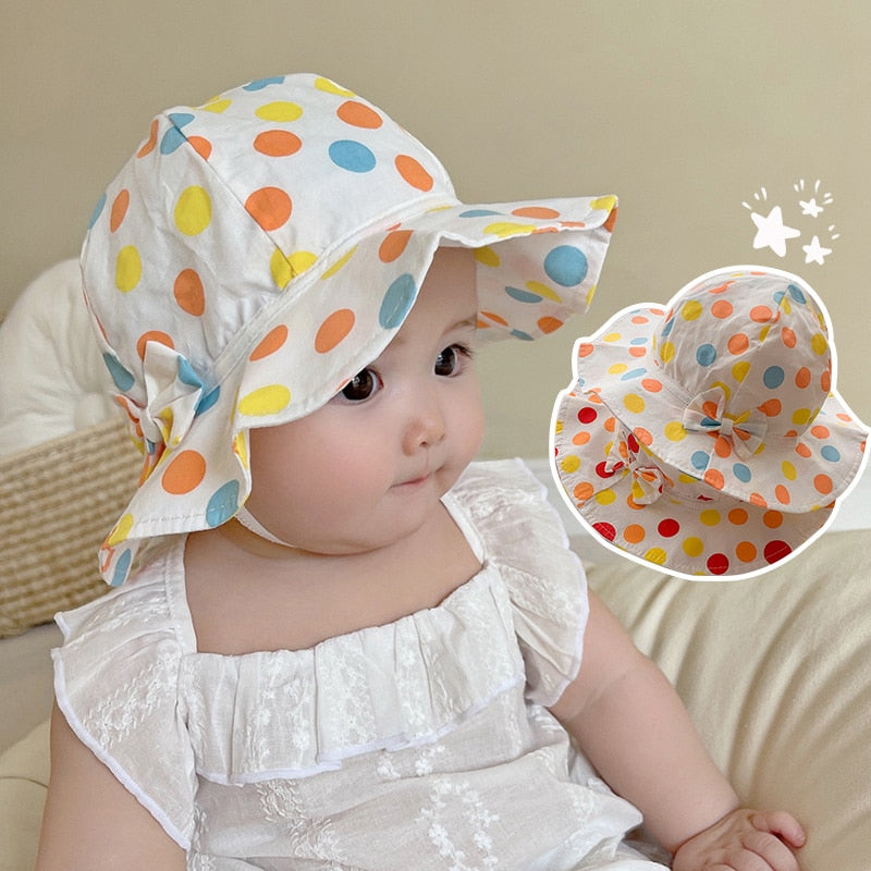 Cute Summer Baby Girl Bucket Hat Print Outdoor Bowknot Kids Girl Sun Hat Children Intant Toddler Panama Beach Cap