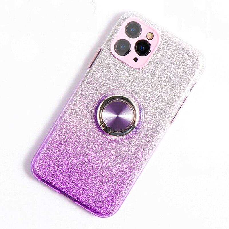Bling Glitter Gradient Soft Case For iPhone 12 Pro Max 11 XS X XR 7 8 Plus SE 2020 Phone With Ring Holder Stand Cover Women Girl
