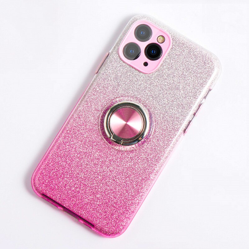 Bling Glitter Gradient Soft Case For iPhone 12 Pro Max 11 XS X XR 7 8 Plus SE 2020 Phone With Ring Holder Stand Cover Women Girl