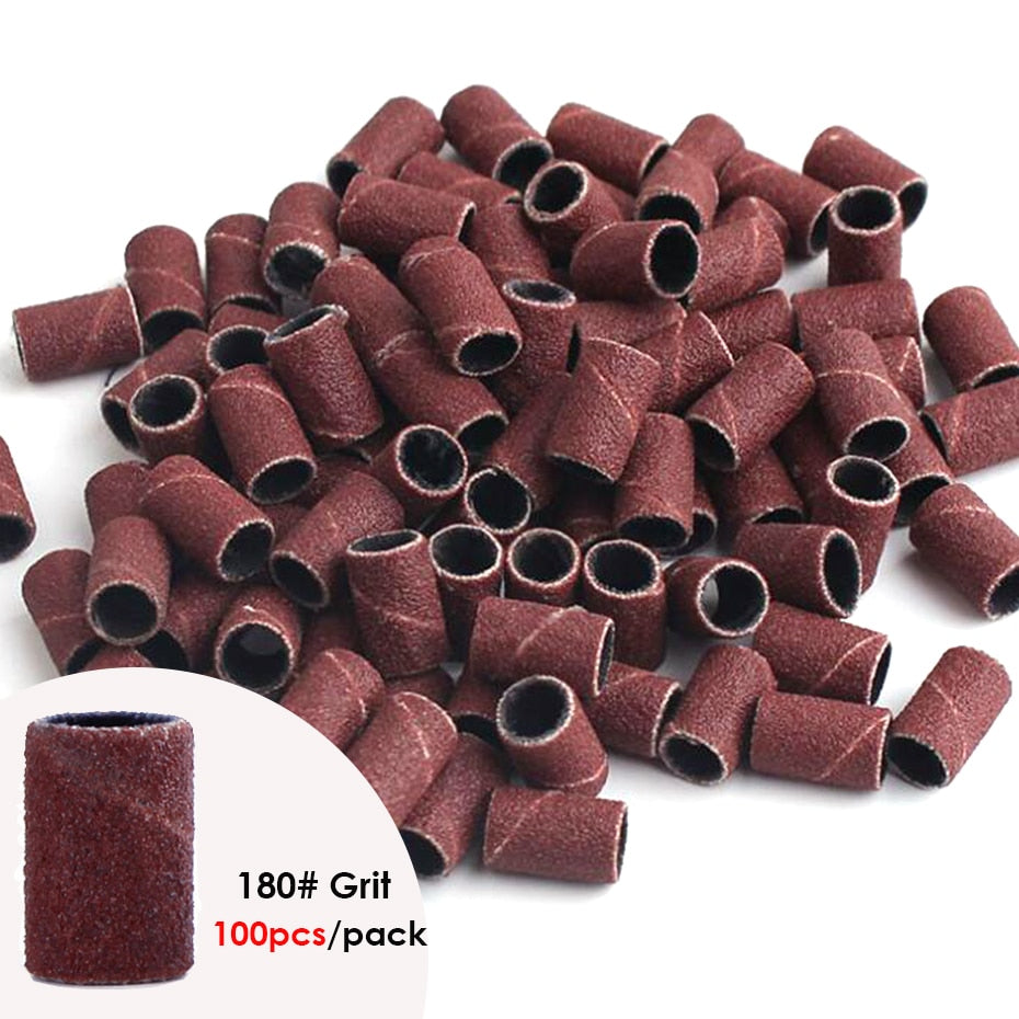 100/50pc Sanding Cap Bands For Electric Manicure Machine 180/120/80 Grit Nail Drill Grinding Bit Files Pedicure Tool Set BEND261