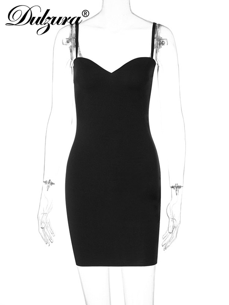 Dulzura Solid Women Strap Mini Dress Bodycon Sexy Streetwear Party Club Elegant 2022 Summer Clothes Basic Slim Fashion Casual