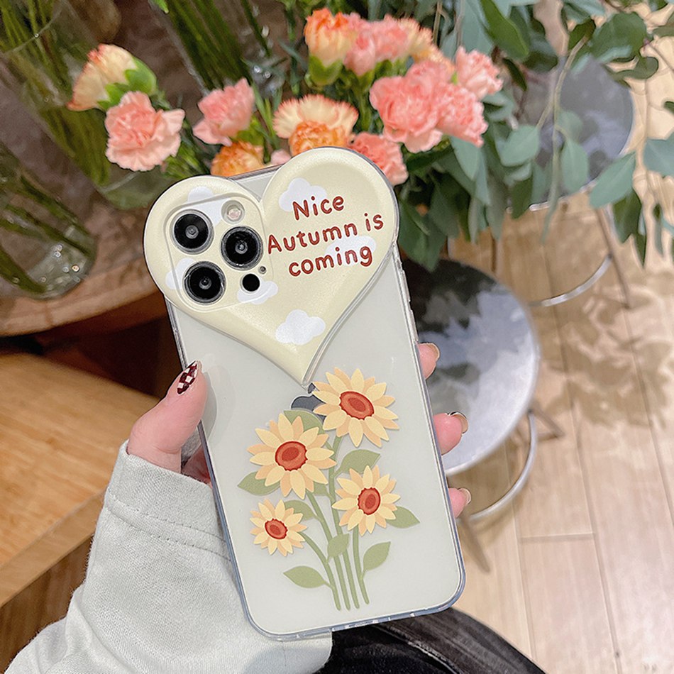 Lens Protection Phone Case For iPhone 13 12 Mini 11 Pro XS Max XR 8 7 Plus Love Heart Shape Cartoon Cute Bear Flower Soft Cover