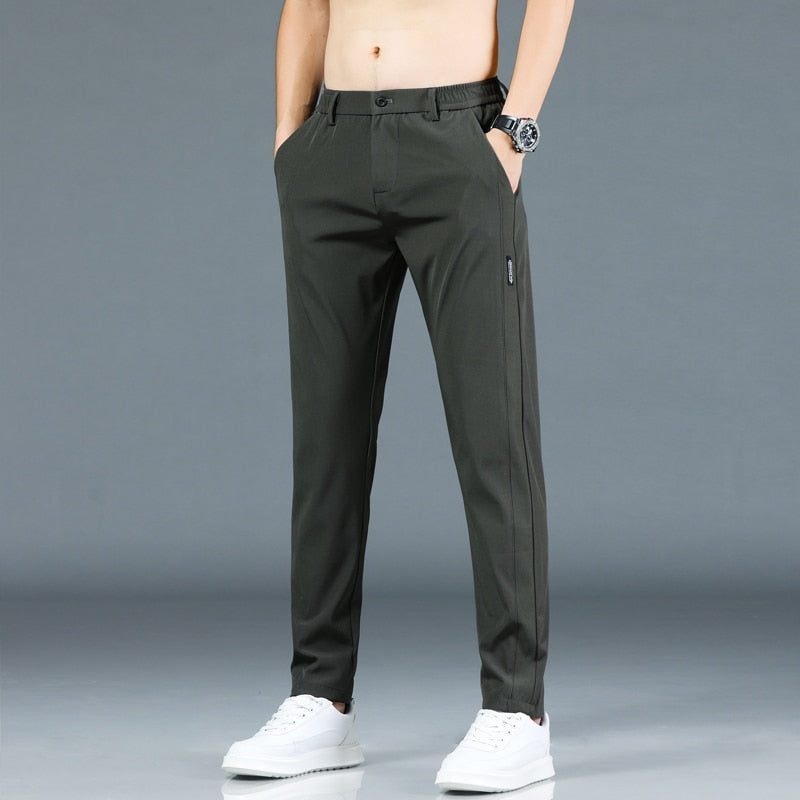 Mingyu Summer Men's Casual Pants Men Trousers Male Pant Slim Fit Work Elastic Waist Green Grey Light Thin Cool Trousers 28-38