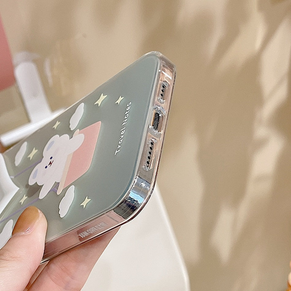 Lens Protection Phone Case For iPhone 13 12 Mini 11 Pro XS Max XR 8 7 Plus Love Heart Shape Cartoon Cute Bear Flower Soft Cover