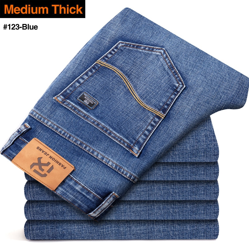 2022 New Men's Stretch Regular Fit Jeans Business Casual Classic Style Fashion Denim Trousers Male Black Blue Gray Pants