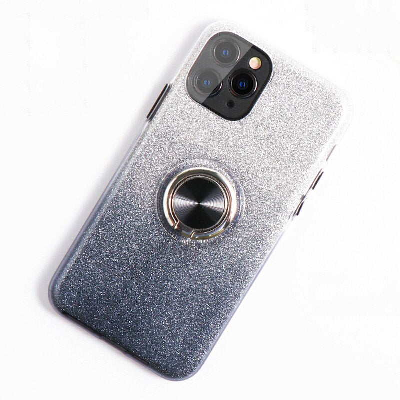Bling Glitter Gradient Soft Case For iPhone 12 Pro Max 11 XS X XR 7 8 Plus SE 2020 Phone With Ring Holder Stand Cover Women Girl