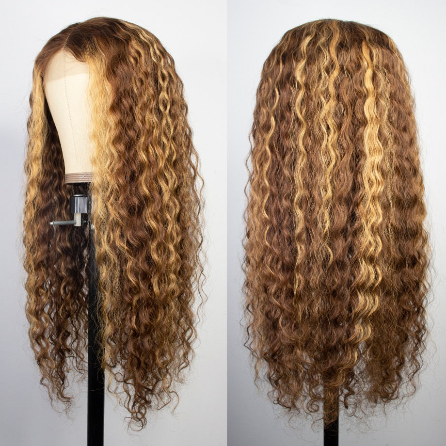 Blonde Highlight Curly Human Hair Wigs Water Wave Lace Front Wig For Women Short Bob Wig Deep Wave Frontal Wig Natural Hair 100%