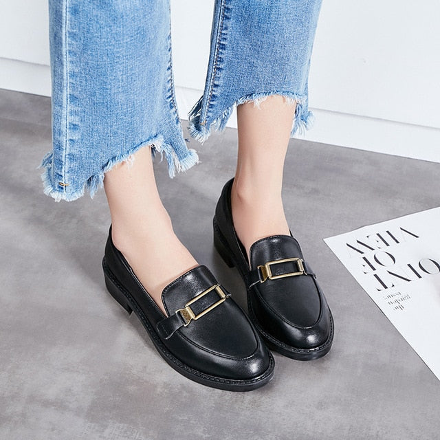 European and American fashion women&#39;s shoes retro loaferflate small leather shoes light-mouthed single shoes AB102