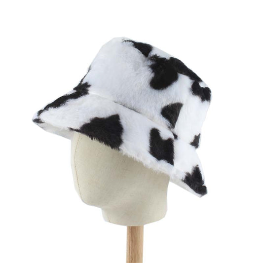 Faux Fur Winter Hats For Women Black White Cow Print Bucket Hat Men Panama Fisherman Caps Gorras