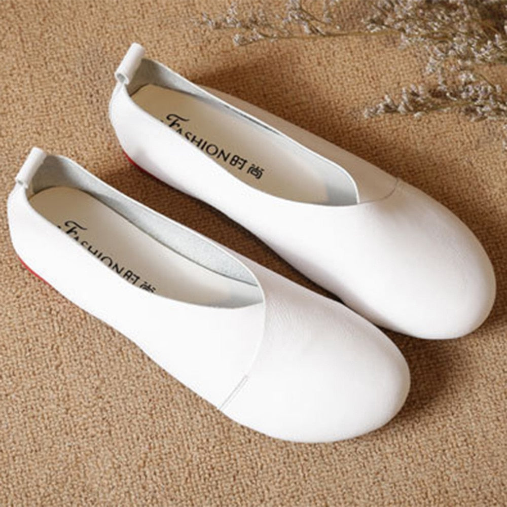 2022 Genuine Leather Flat Shoes Woman Hand-sewn Leather Loafers Cowhide Flexible Spring Casual Shoes Women Flats Women Shoes