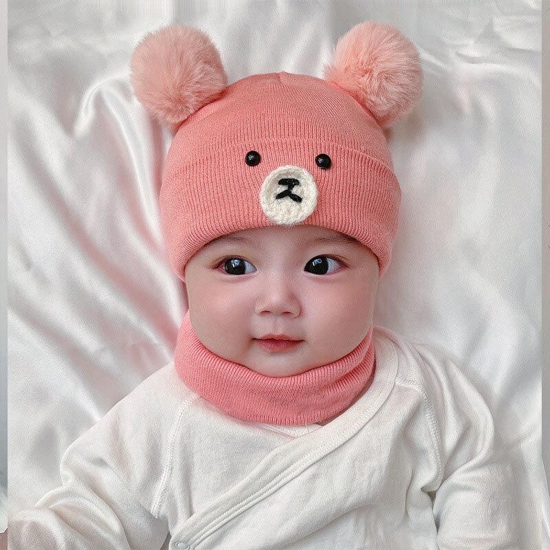 2Pcs Baby Hat Scarf Set Bear Cat Warm Knitted Baby Winter Hat Cap Bonnet Kids Hat Boy Girl Caps Boys Girls Crochet Beanie Autumn