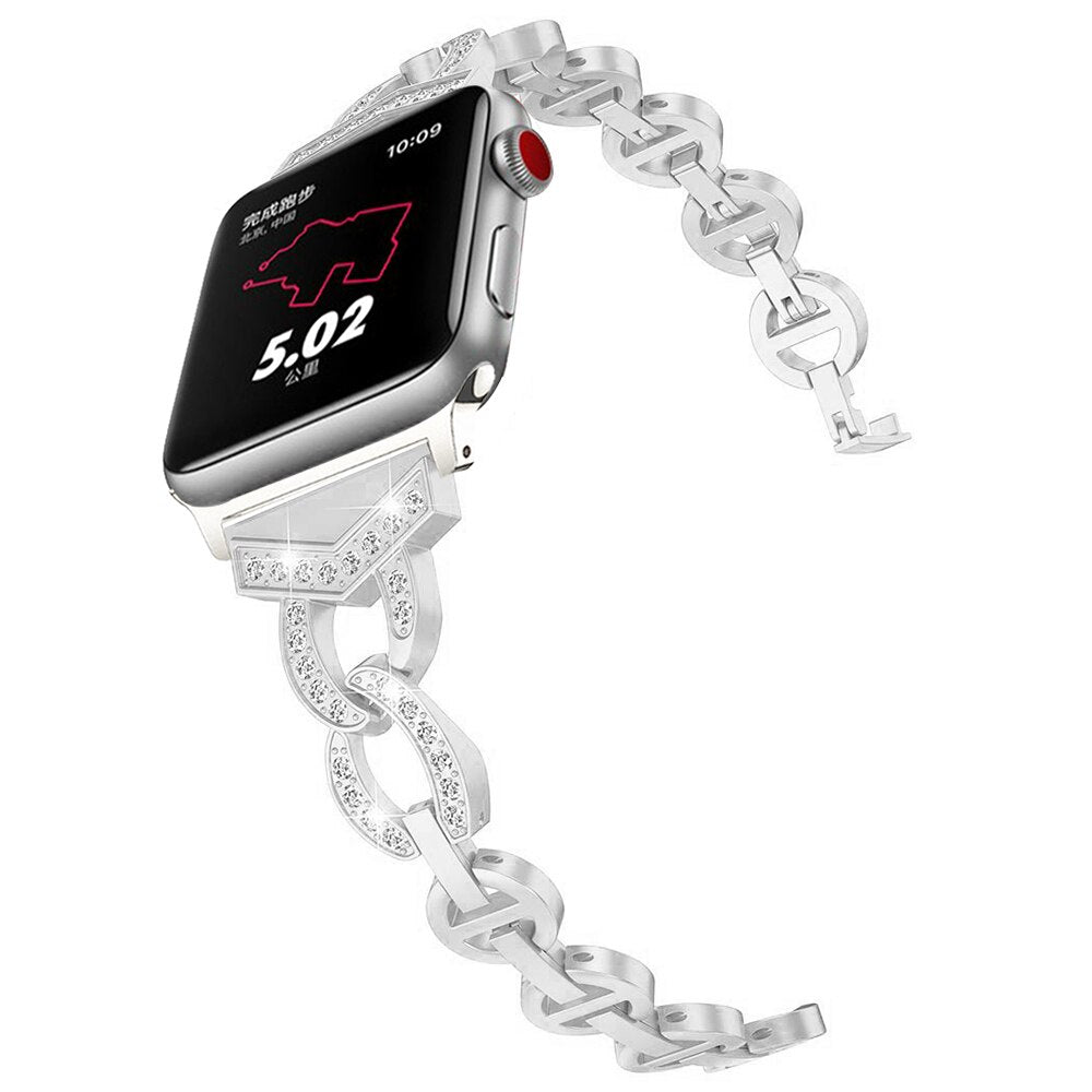 Fashion Diamond Bracelet for Apple Watch Band Series 7 SE 6 5 4 3 Women Strap for iWatch 41mm 45mm 40mm 44mm 38/42mm Metal Belt