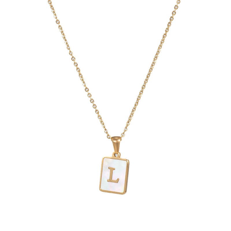 2021 Trend 18K Golden Chain Necklaces Male Square Natural Shell Initial Letters Pendant Stainless Steel Jewelry for Women Gifts