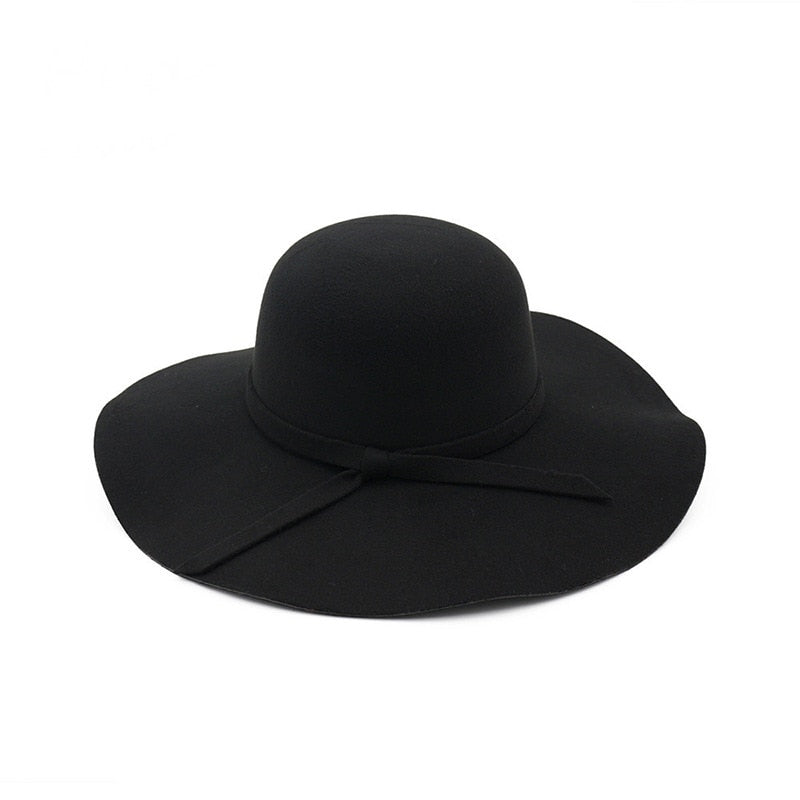 New Hat Fedora Hat Ladies Top Hat Ladies Classic Fluffy Wide-brim Wool Felt Bowler Hat Beach Warm Ladies Fedora Hat Bucket cap