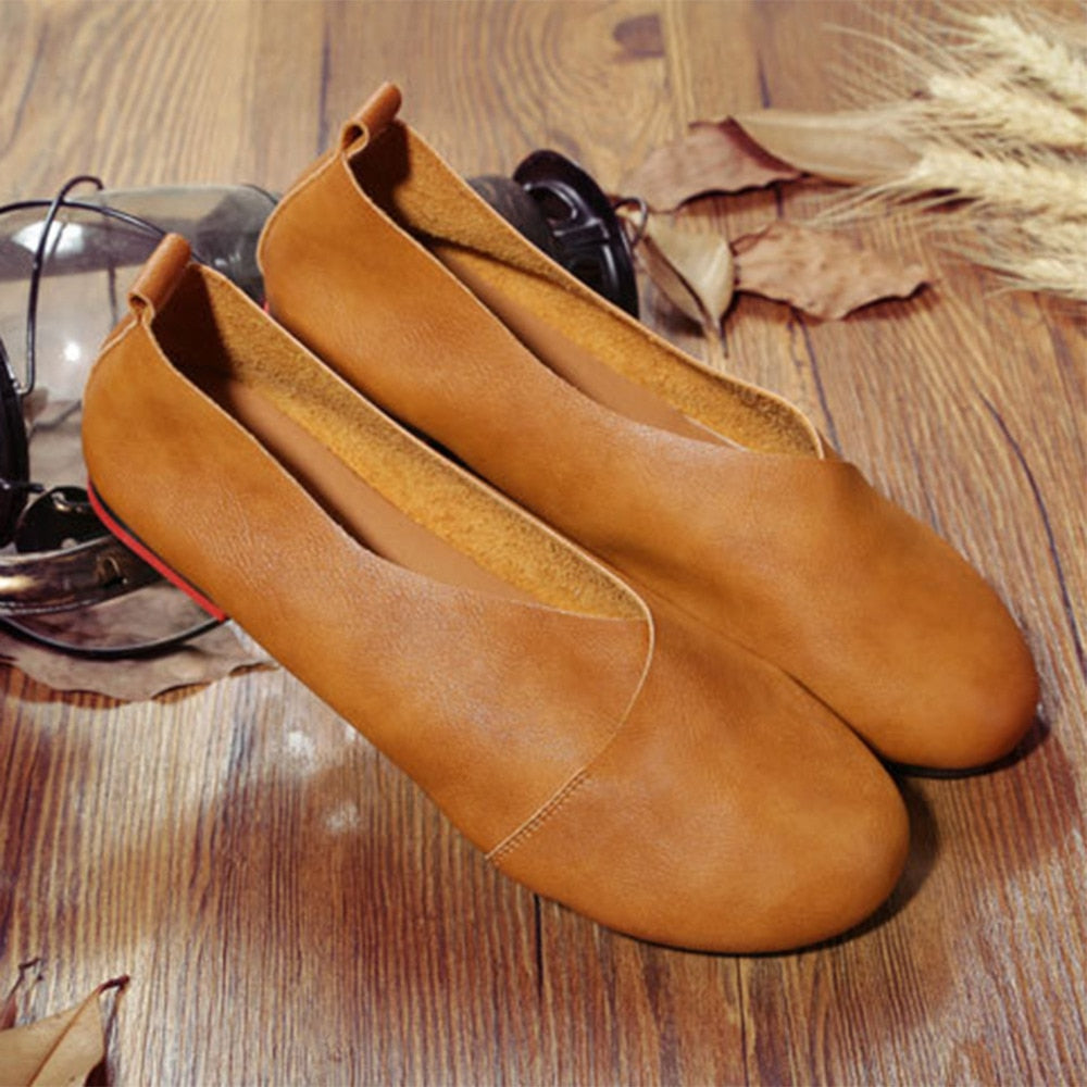 2022 Genuine Leather Flat Shoes Woman Hand-sewn Leather Loafers Cowhide Flexible Spring Casual Shoes Women Flats Women Shoes
