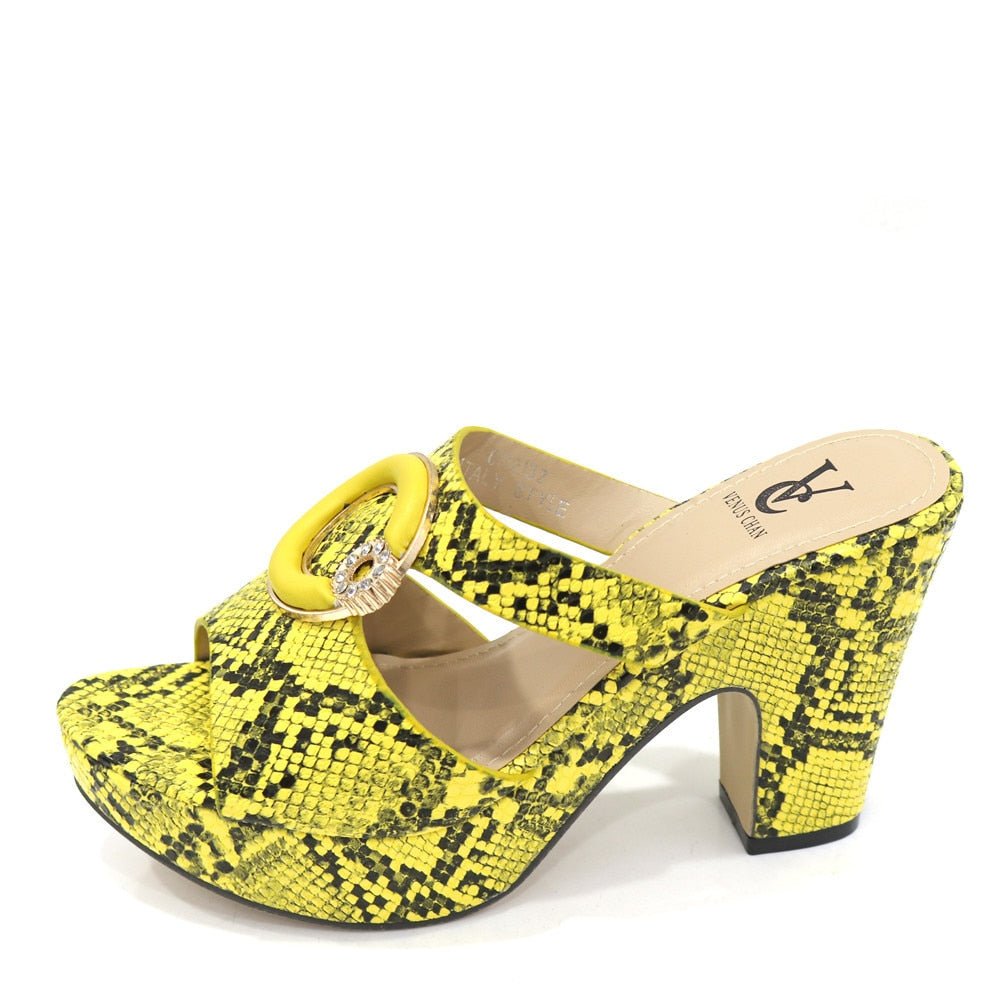 New Arrrival Italian Design Women Shoes Snake Pattern Multicolor with Rhinestone Summer Shoes Big Size Ladies Shoes High Heels