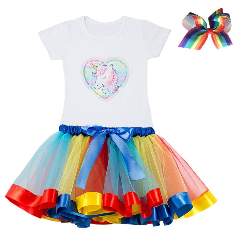 Kids Clothes Summer Fashion Unicorn T shirt whit Skirt Baby Girls Clothes Chilren Birthday Clothes Sets for 3 4 5 6 7 8 Yrs Girl