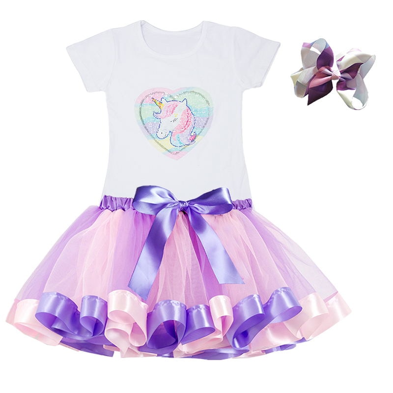 Kids Clothes Summer Fashion Unicorn T shirt whit Skirt Baby Girls Clothes Chilren Birthday Clothes Sets for 3 4 5 6 7 8 Yrs Girl