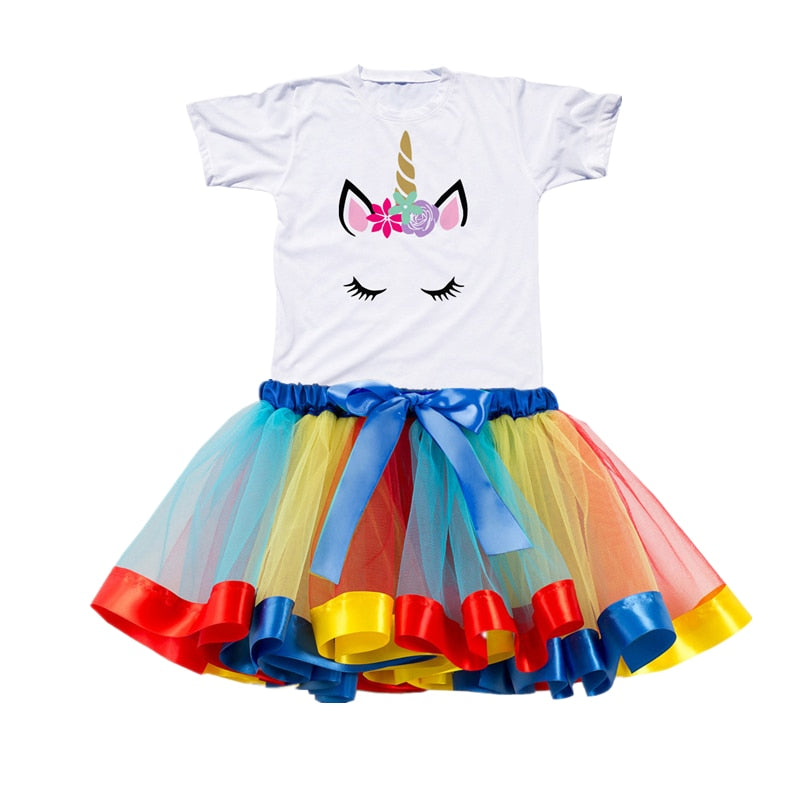 Kids Clothes Summer Fashion Unicorn T shirt whit Skirt Baby Girls Clothes Chilren Birthday Clothes Sets for 3 4 5 6 7 8 Yrs Girl