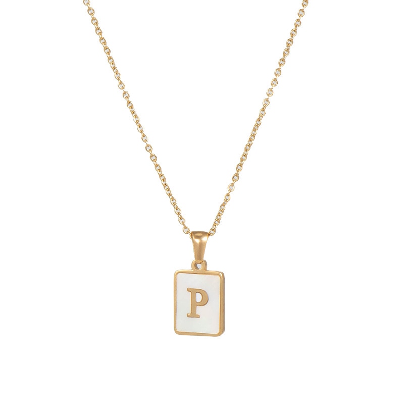 2021 Trend 18K Golden Chain Necklaces Male Square Natural Shell Initial Letters Pendant Stainless Steel Jewelry for Women Gifts