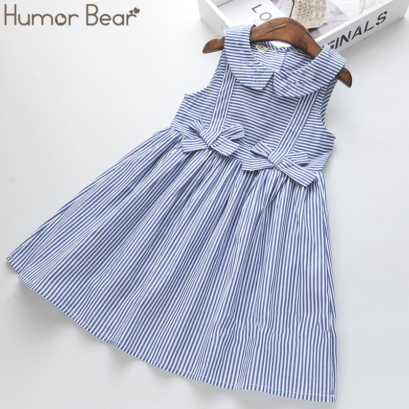 Humor Bear Girls Floral Dress  NEW Baby Girls Dress Party College Style Lapel Princess Dress Fashion Kids Children Clothing