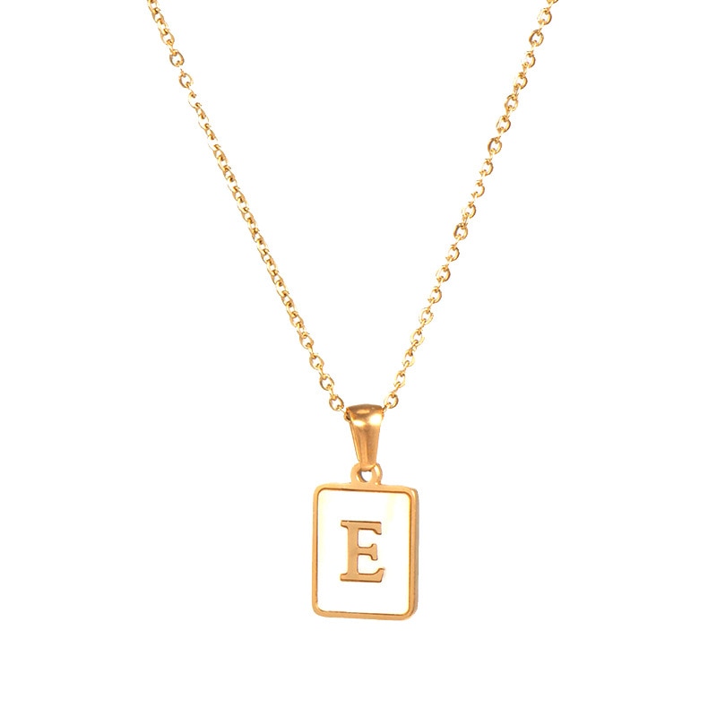 2021 Trend 18K Golden Chain Necklaces Male Square Natural Shell Initial Letters Pendant Stainless Steel Jewelry for Women Gifts