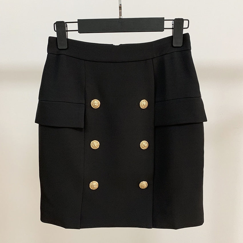 HIGH STREET Newest 2022 Designer Career Skirt Women's Metal Lion Buttons Embellished Mini Skirt
