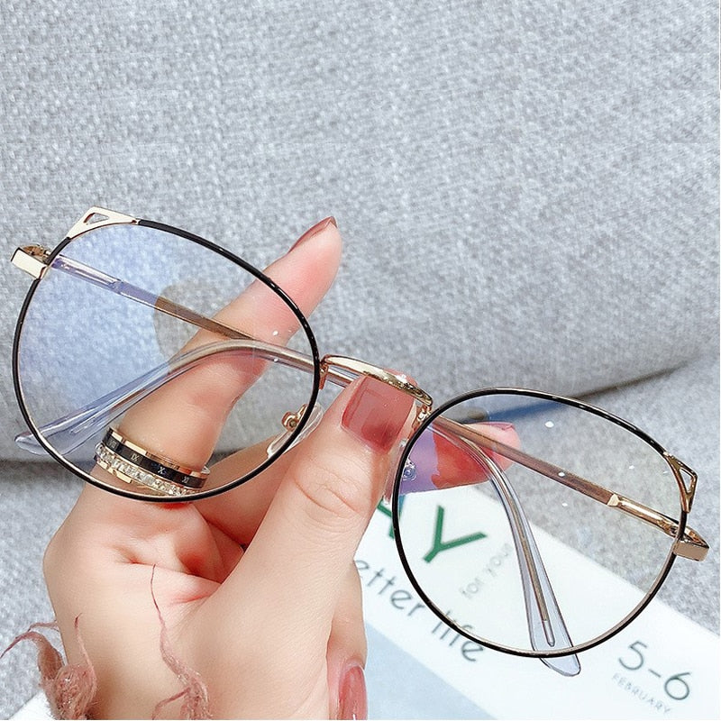 2022 Trends Women Office Anti Blue Light Oversized Computer Glasses Cat Eye Female Blue Blocking Big Size Eyeglasses Alloy Frame
