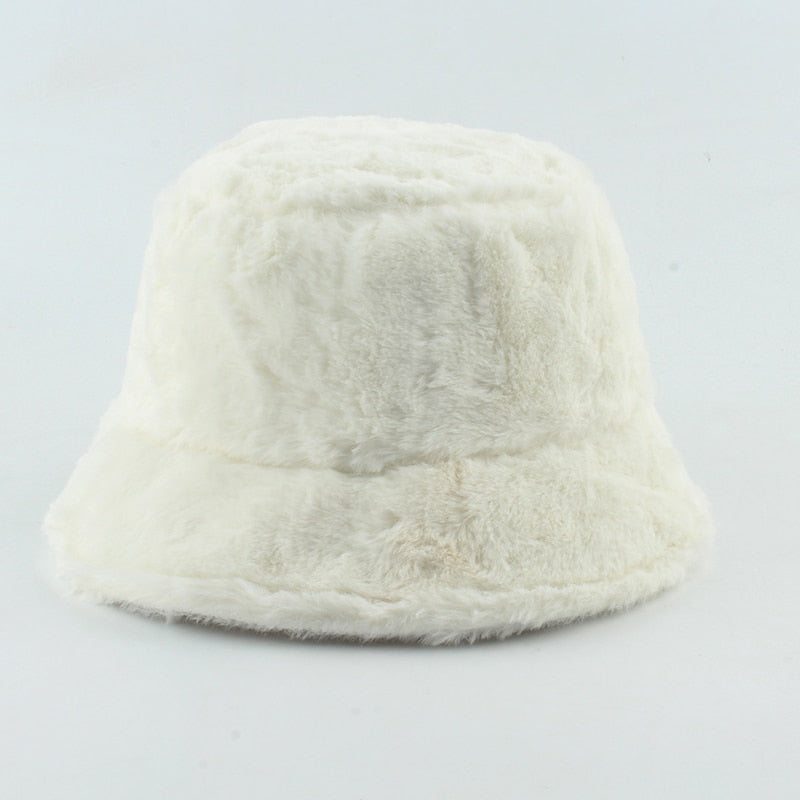 Faux Fur Winter Hats For Women Black White Cow Print Bucket Hat Men Panama Fisherman Caps Gorras