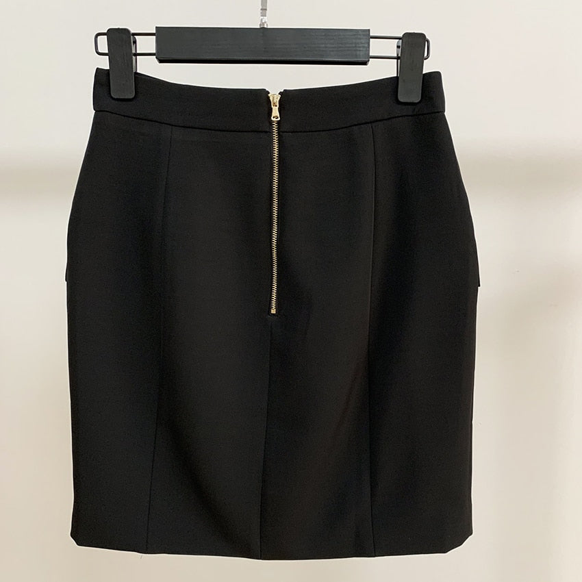 HIGH STREET Newest 2022 Designer Career Skirt Women's Metal Lion Buttons Embellished Mini Skirt