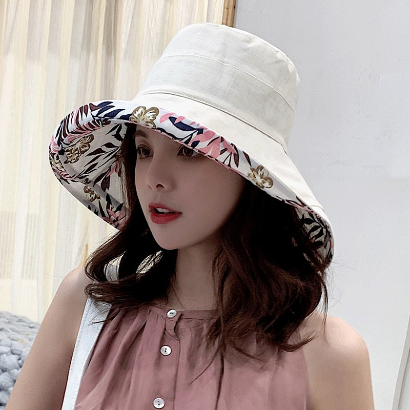 K34 Women&#39;s Hat Bucket hat Panamanian Women  Four Seasons Fisherman Hat Big Brim Hat Double-Sided Fisherman Hat Sun Visor Sunhat