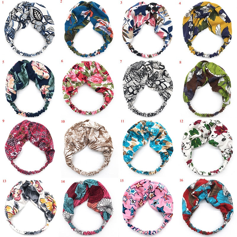 Fashion Women Girls Summer Bohemian Hair Bands Print Headbands Vintage Cross Turban Bandage Bandanas HairBands Hair Accessories