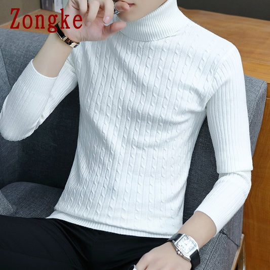 Zongke Thin White Turtleneck Men Sweater Pullover Men Clothing Korean Men Turtle Neck Spring Clothes M-3XL 2022