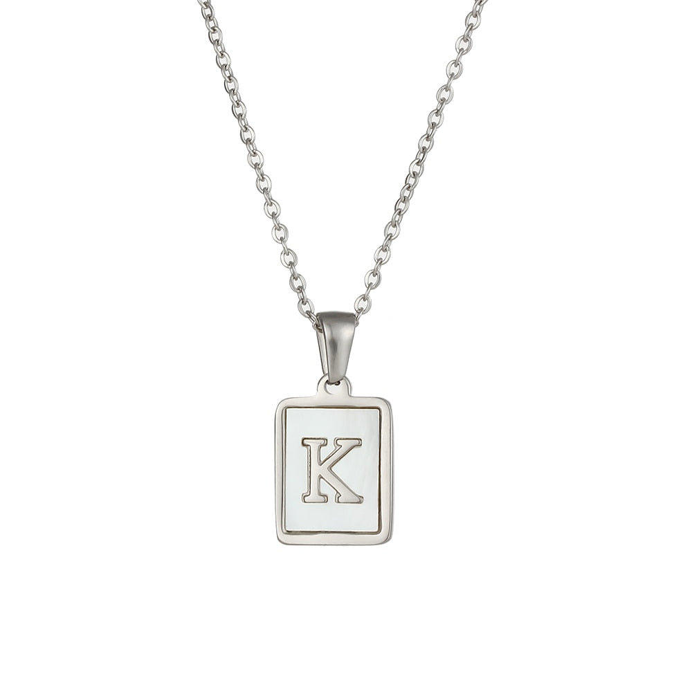 2021 Trend 18K Golden Chain Necklaces Male Square Natural Shell Initial Letters Pendant Stainless Steel Jewelry for Women Gifts