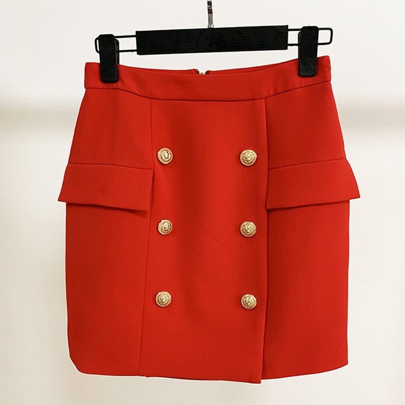 HIGH STREET Newest 2022 Designer Career Skirt Women's Metal Lion Buttons Embellished Mini Skirt