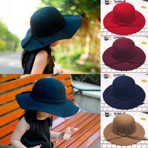 Citgeett New England Retro Wind Children Girls Big Hat Big Hat Bow Beach Hat Sun Hat
