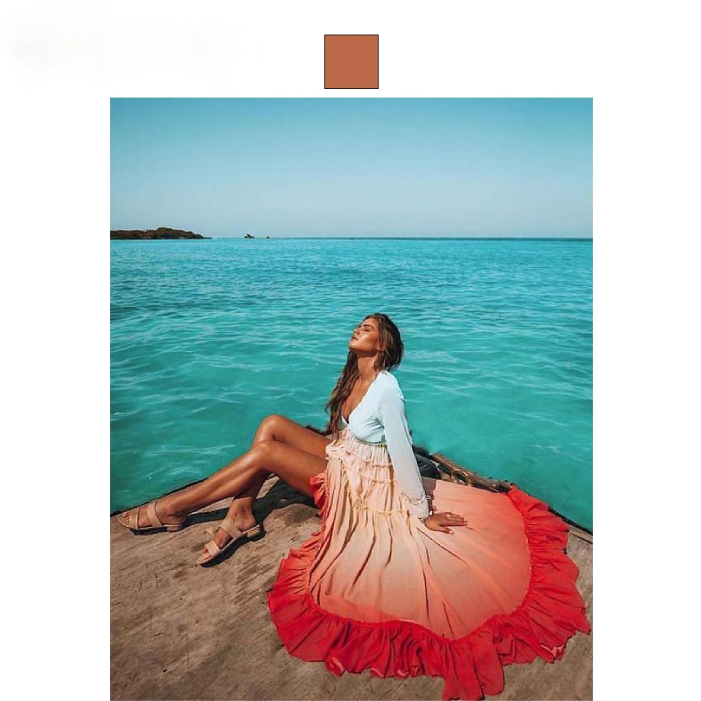 Women&#39;s deep V long sleeve gradual change dress long skirt