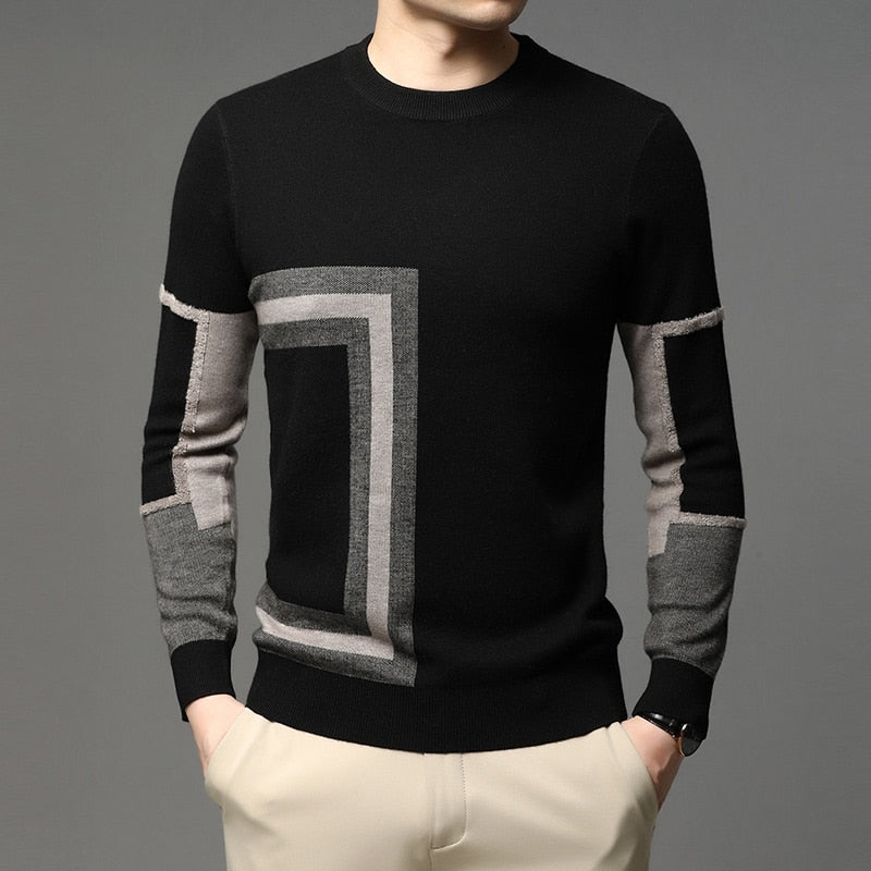 2022 New Fashion High End Designer Brand Mens Knit Black Wool Pullover Sweater Crew Neck Autum Winter Casual Jumper Mens Clothes
