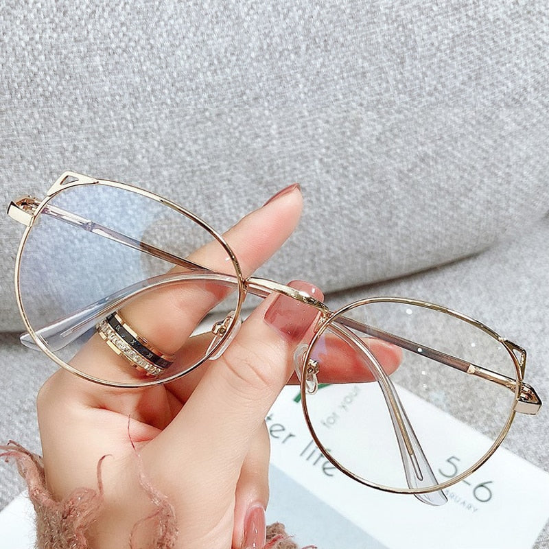 2022 Trends Women Office Anti Blue Light Oversized Computer Glasses Cat Eye Female Blue Blocking Big Size Eyeglasses Alloy Frame