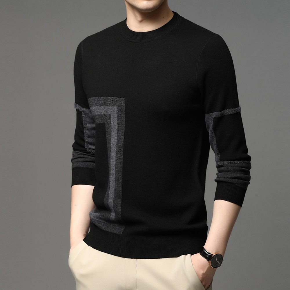 2022 New Fashion High End Designer Brand Mens Knit Black Wool Pullover Sweater Crew Neck Autum Winter Casual Jumper Mens Clothes