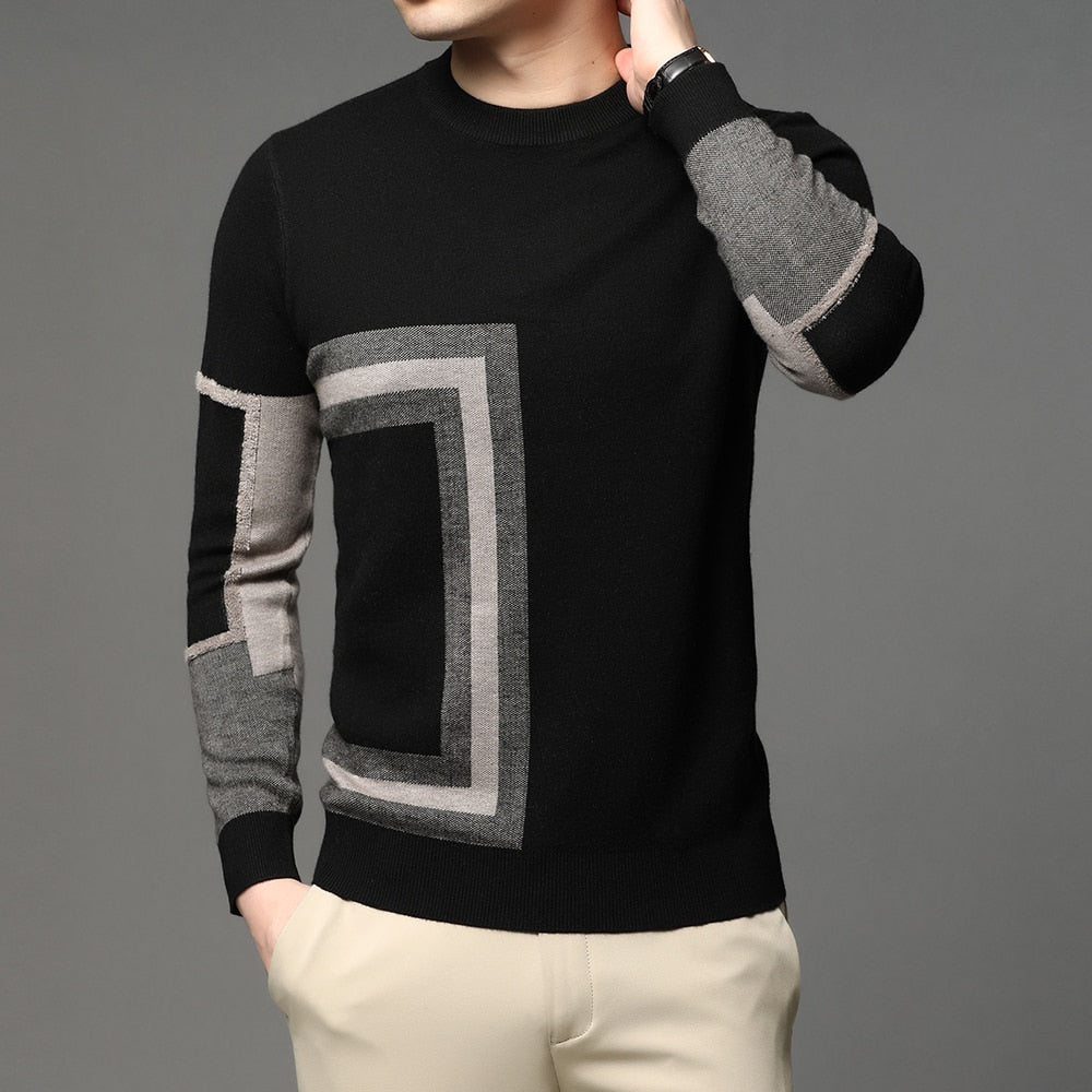 2022 New Fashion High End Designer Brand Mens Knit Black Wool Pullover Sweater Crew Neck Autum Winter Casual Jumper Mens Clothes