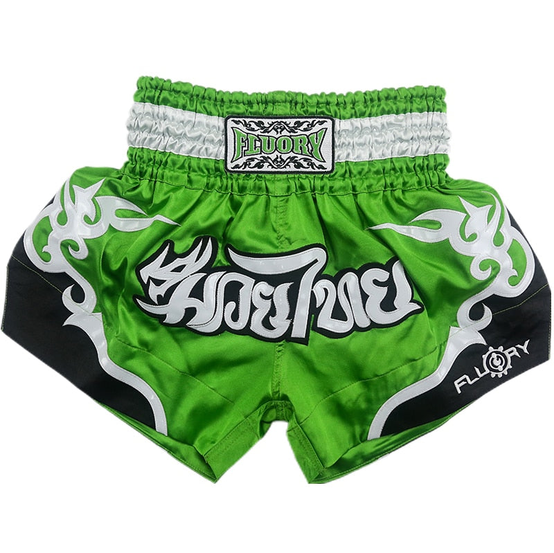 Fluory  Men Women Kids Fight shorts Boxing Pants Shorts embroidery MMA Shorts Muay thai shorts for combat games