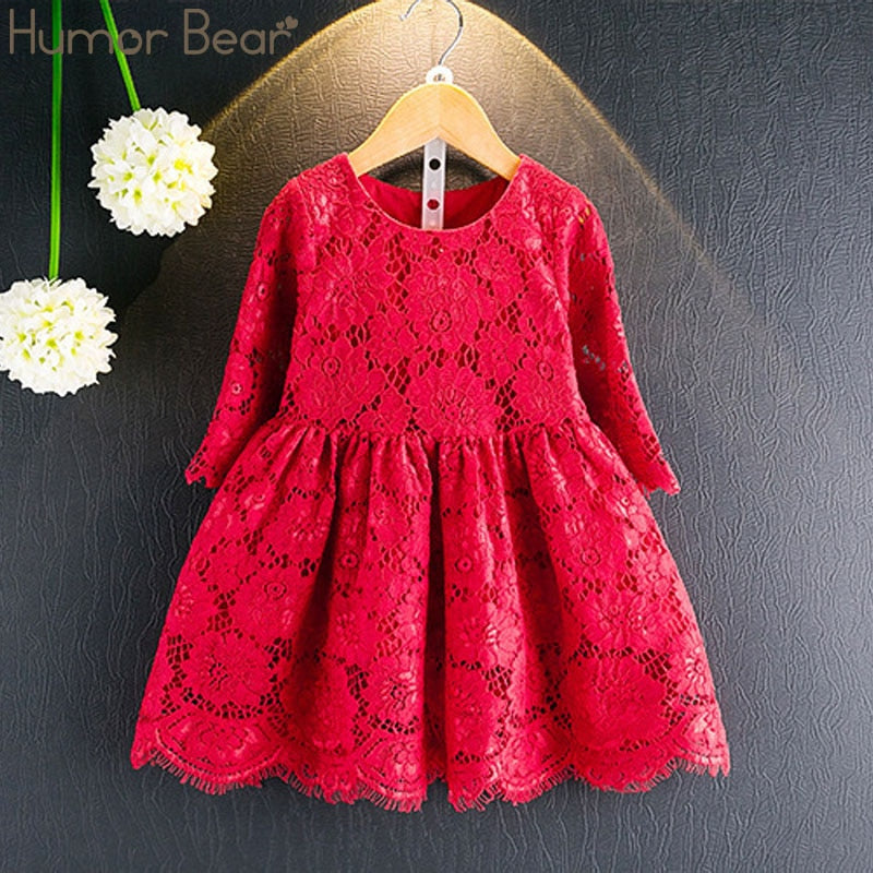 Humor Bear Girls Floral Dress  NEW Baby Girls Dress Party College Style Lapel Princess Dress Fashion Kids Children Clothing