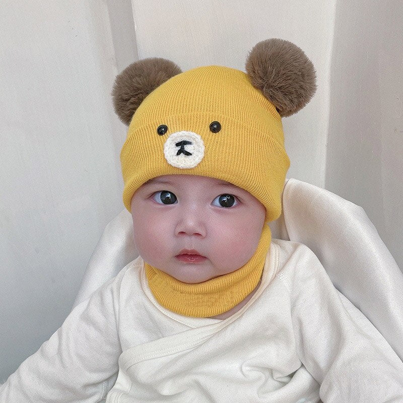 2Pcs Baby Hat Scarf Set Bear Cat Warm Knitted Baby Winter Hat Cap Bonnet Kids Hat Boy Girl Caps Boys Girls Crochet Beanie Autumn